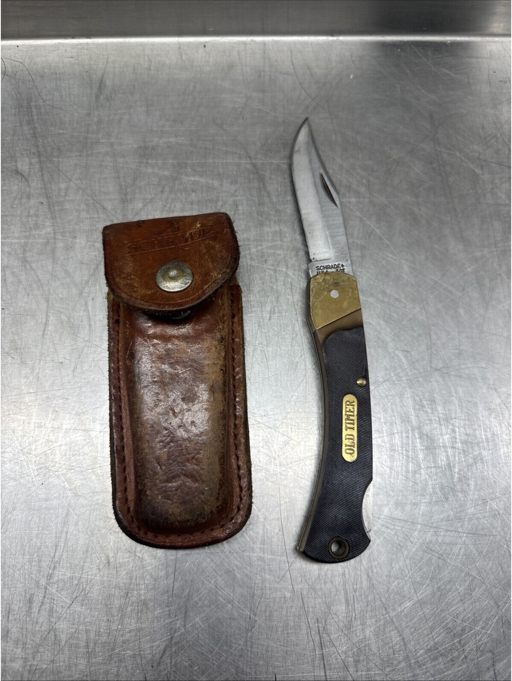 Schrade USA 60T+ Old Timer Golden Bear Lockback Knife And Orig Leather Sheath